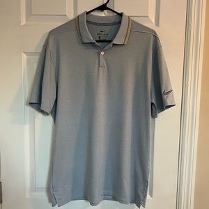 Men’s light blue and white striped Nike golf shirt, size medium